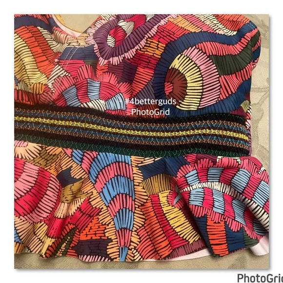 New Tankini Ruffle Colorful Abstract Graphic Boho Print Tassel Swimsuit Medium - Picture 7 of 16